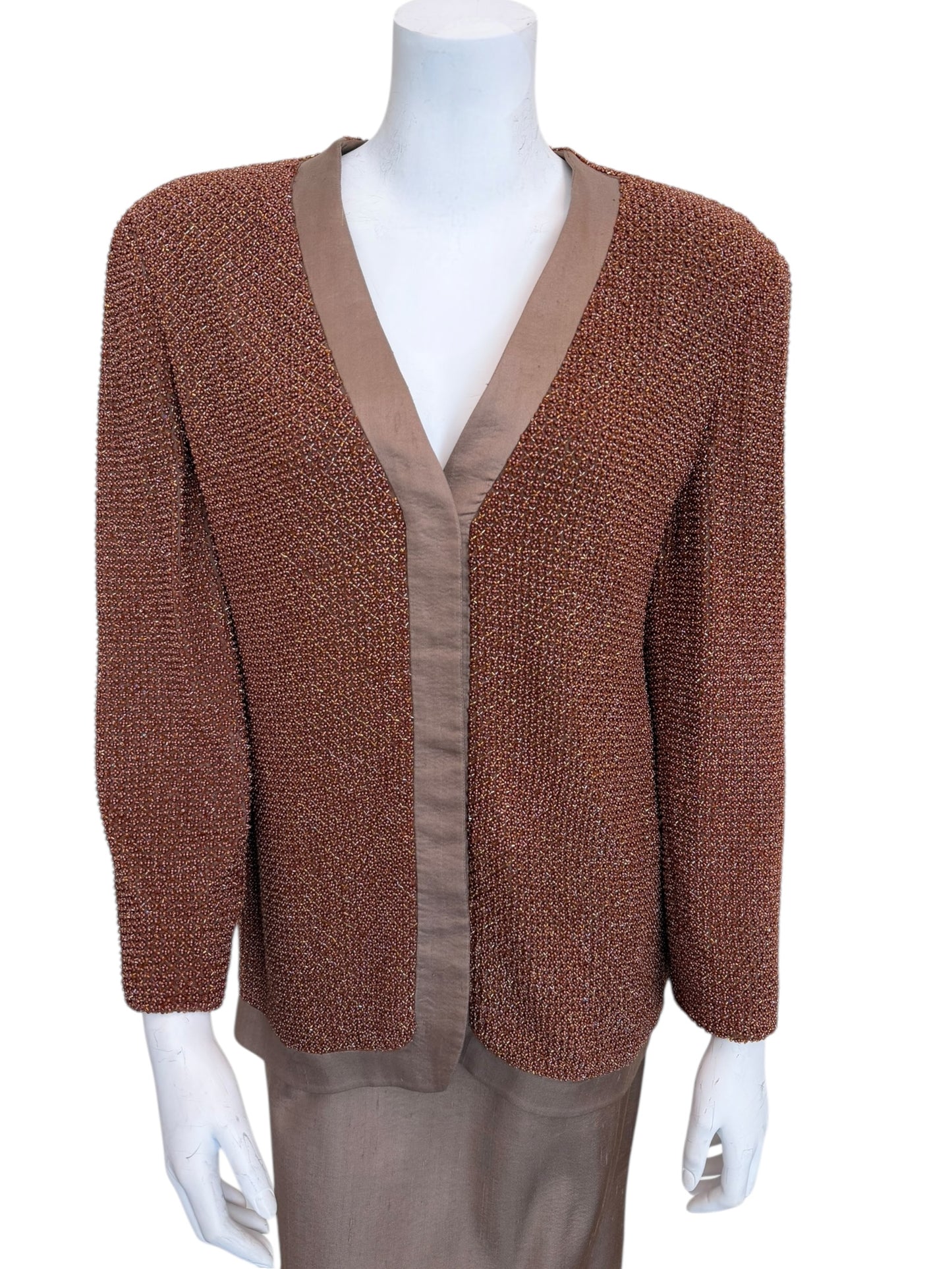Vintage Giorgio Armani Beaded Silk Jacket & Pencil Skirt Set - 1980s/90s Power Minimalism