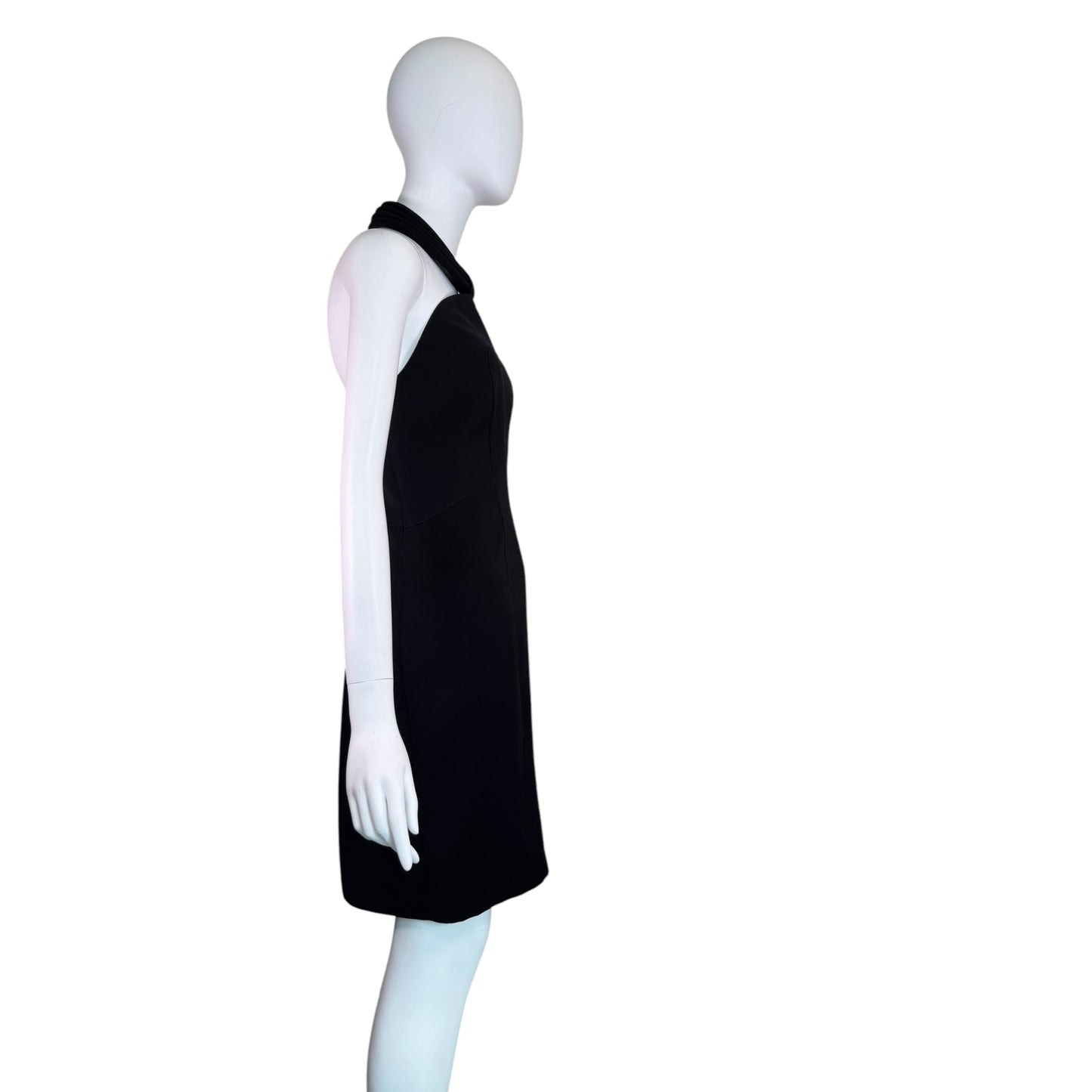 Vintage MUGLER Black Sculptural Halter Neck Bodycon Cocktail Dress Size 44 Made in France
