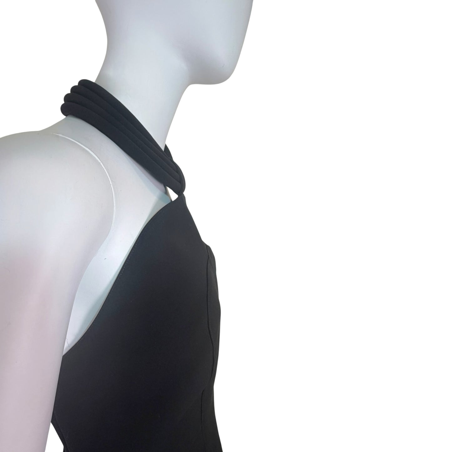 Vintage MUGLER Black Sculptural Halter Neck Bodycon Cocktail Dress Size 44 Made in France