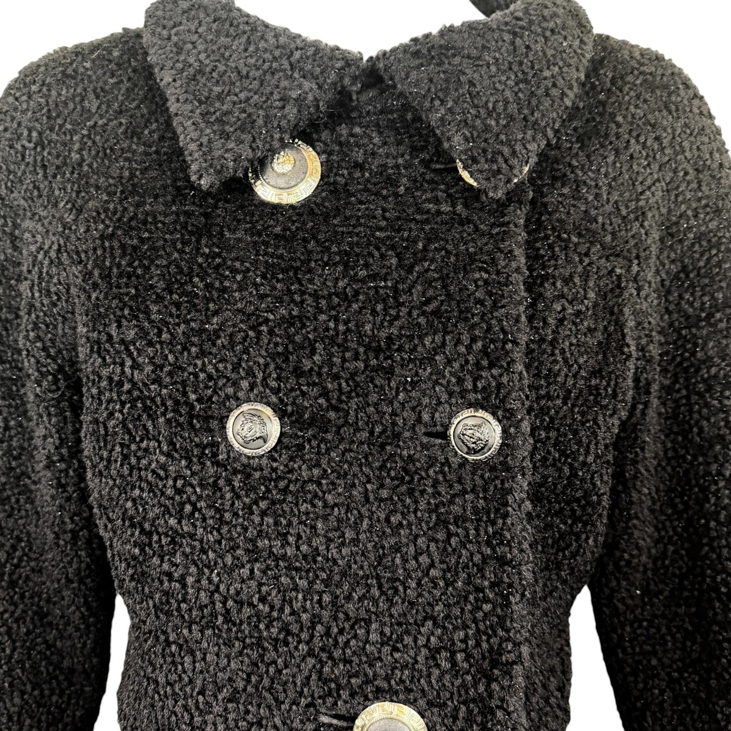 Gianni Versace Couture Fall 1995 Runway Black Bouclé Cropped Jacket | Size 42