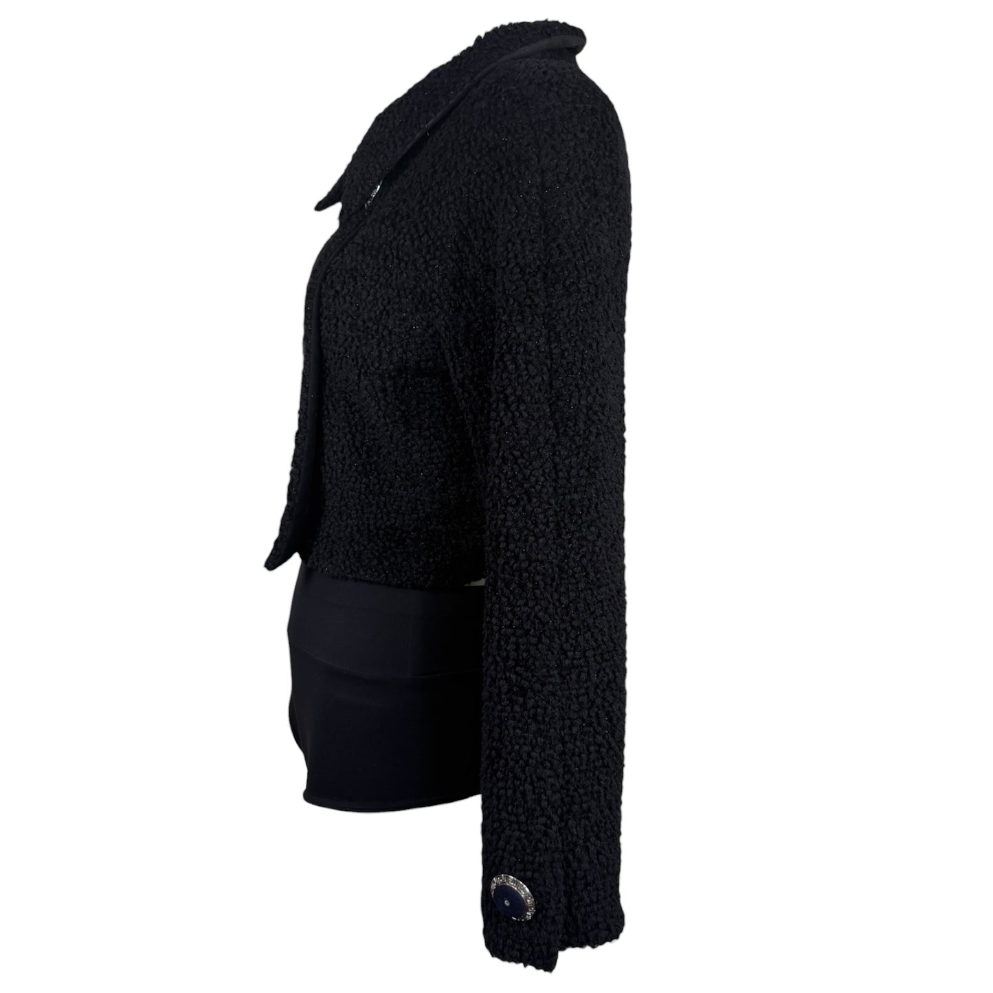 Gianni Versace Couture Fall 1995 Runway Black Bouclé Cropped Jacket | Size 42