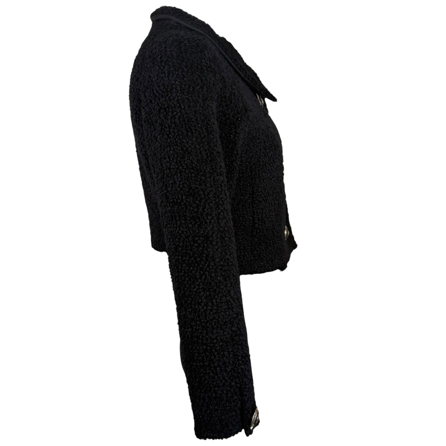 Gianni Versace Couture Fall 1995 Runway Black Bouclé Cropped Jacket | Size 42