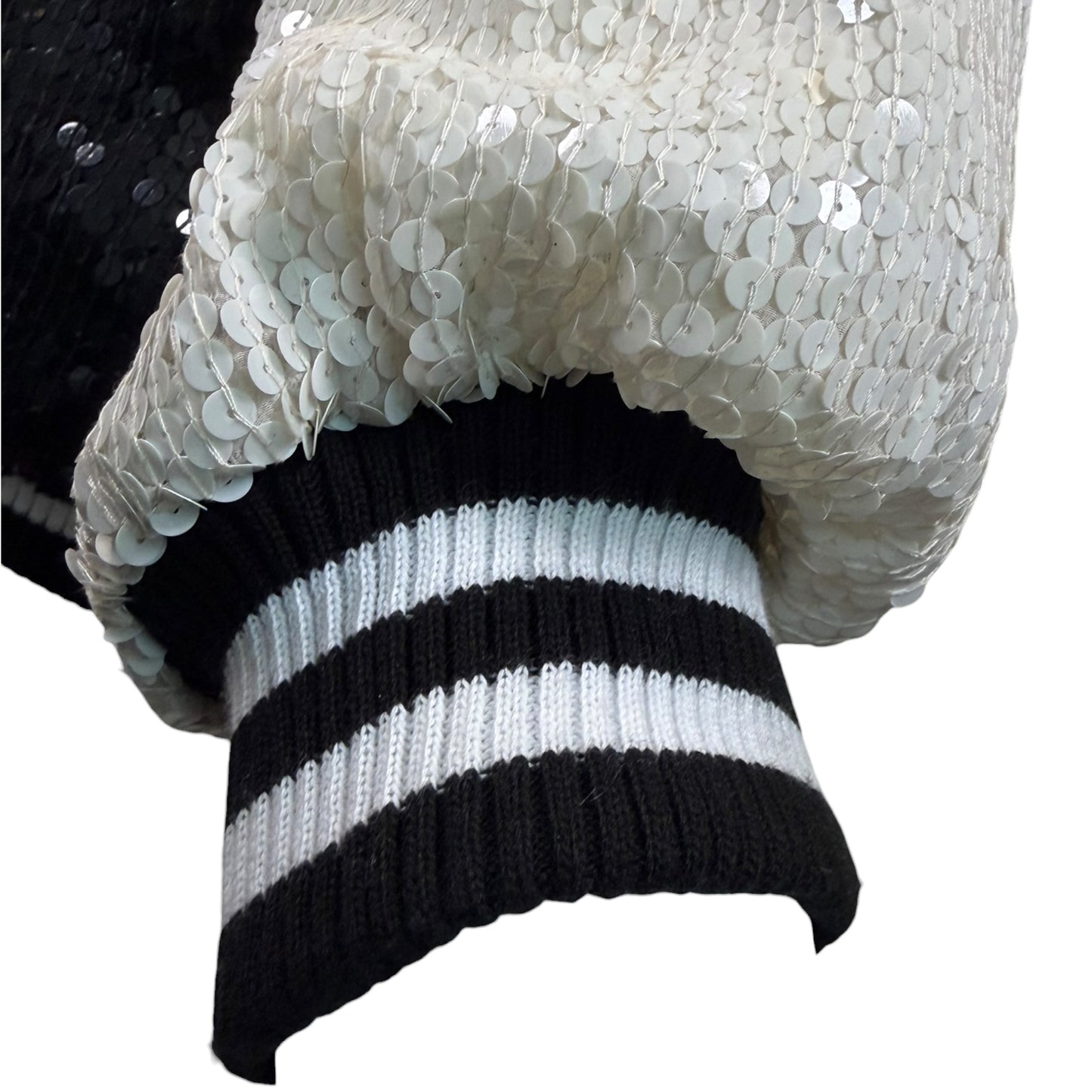 Vintage 1985 St. Martin Black & White Sequin Letterman Jacket with Chenille “Y” Patch, Size Large