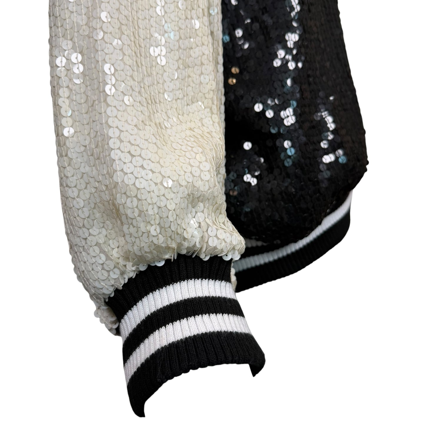 Vintage 1985 St. Martin Black & White Sequin Letterman Jacket with Chenille “Y” Patch, Size Large