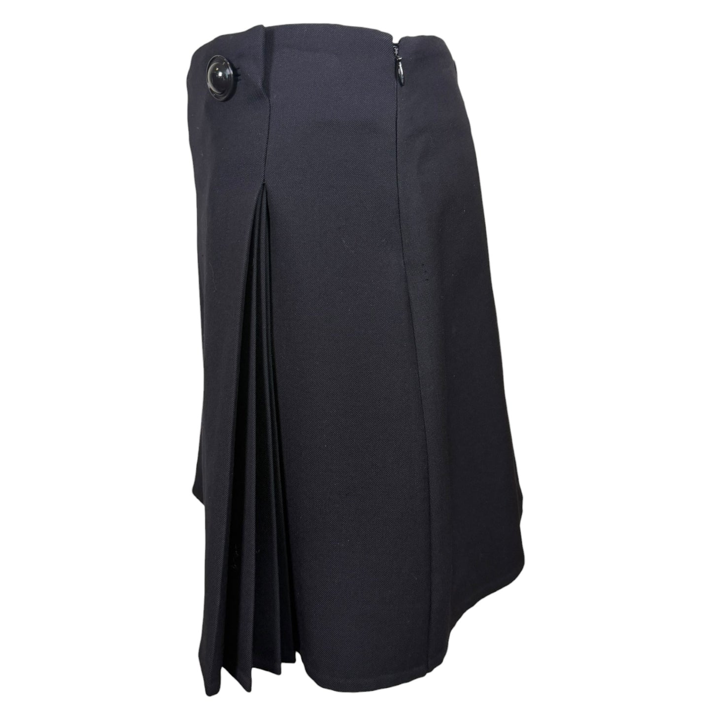 Vintage Balenciaga Paris Black Wool Pleated Skirt, Size 44 | Made in France