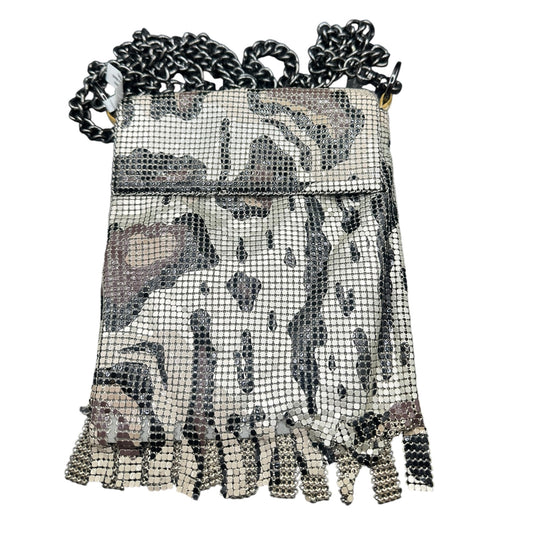 Whiting and Davis camo mesh fringe bag, front view