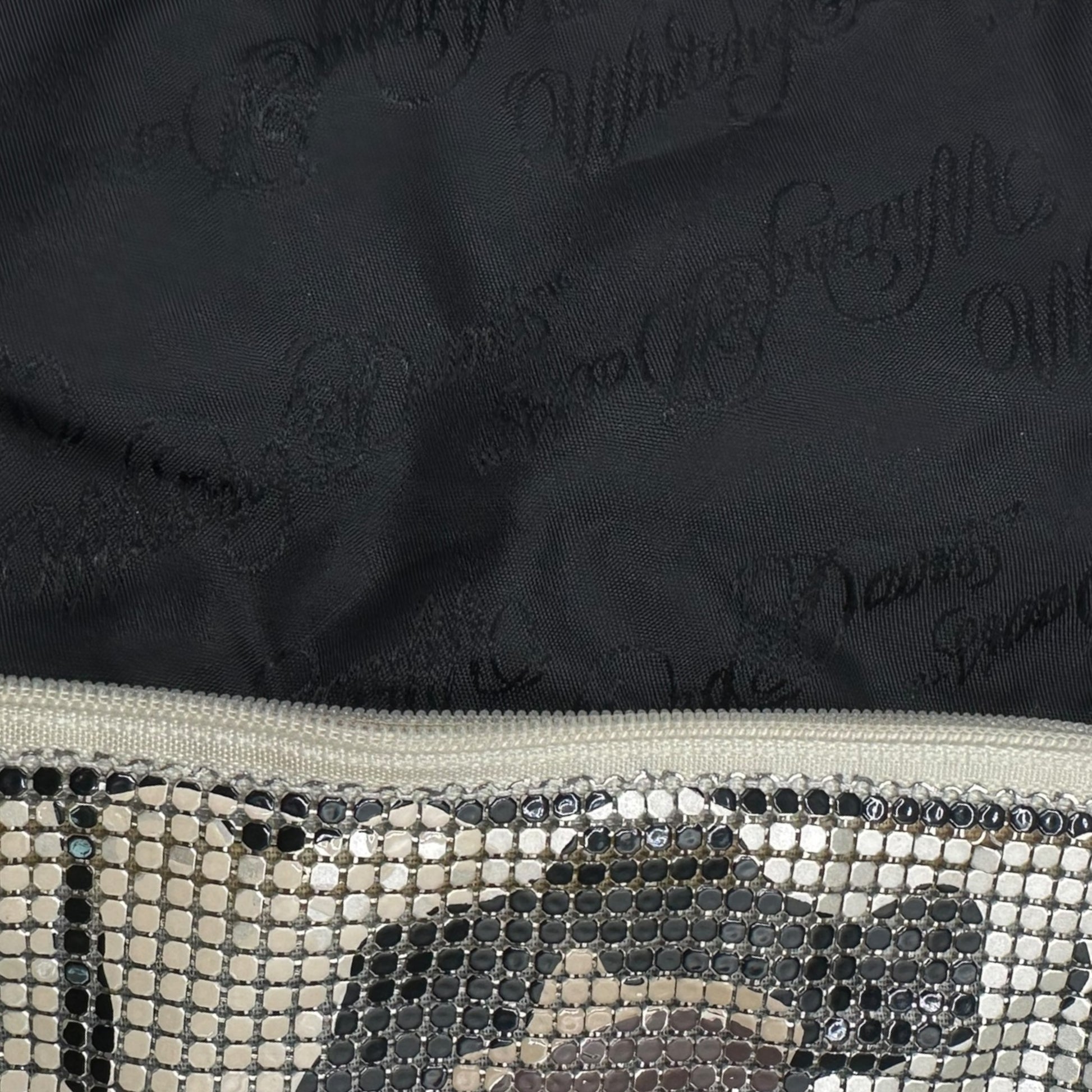 Whiting and Davis camo mesh fringe bag, back view