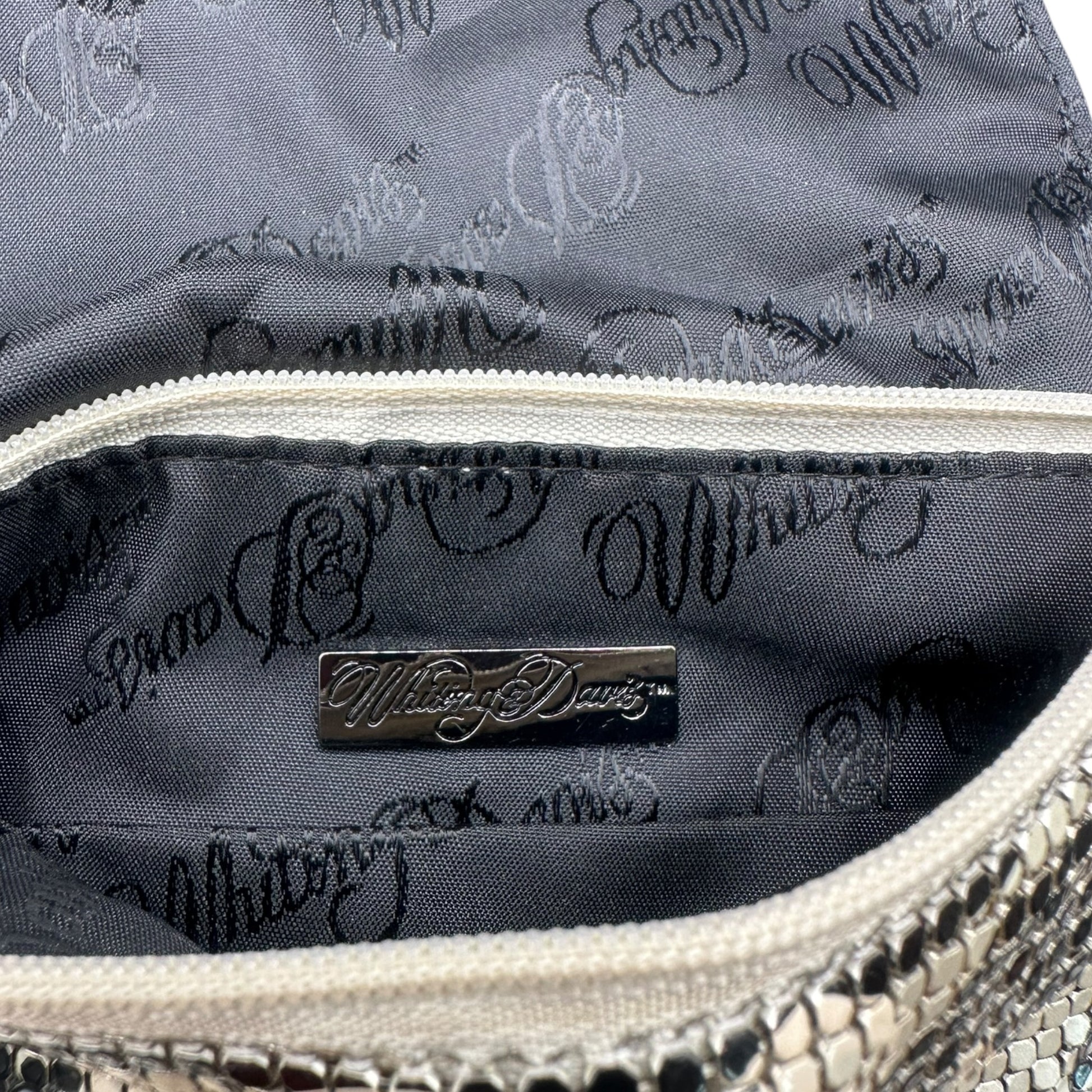 Whiting and Davis camo mesh fringe bag, fringe detail close-up