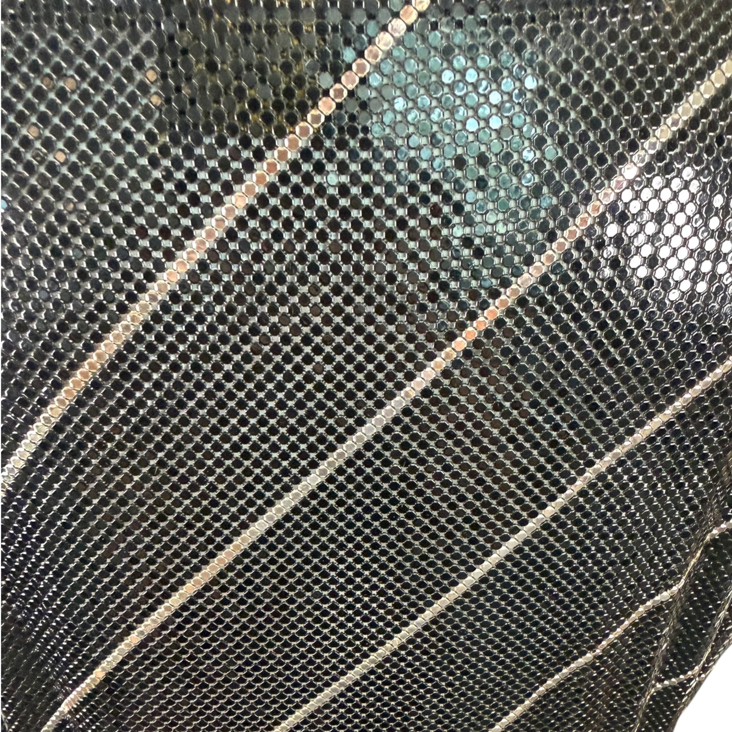 Vintage 1970s Whiting & Davis Black Metal Mesh Top with Silver Stripes