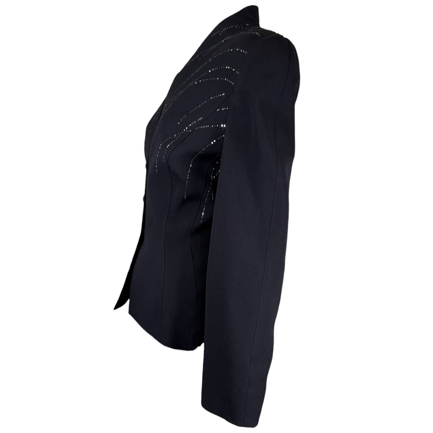 Vintage Thierry Mugler Paris 1980s Black Crystal Embellished Wool Suit Set Size 40