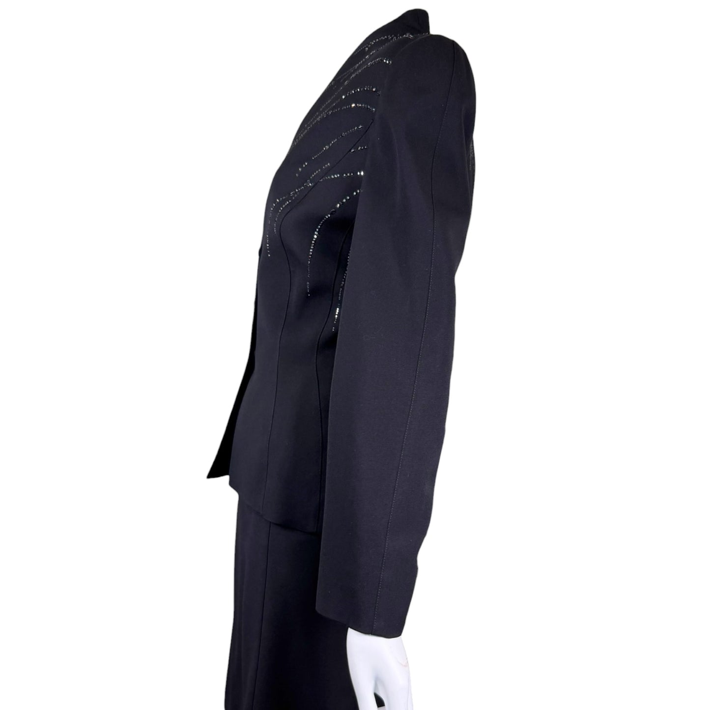 Vintage Thierry Mugler Paris 1980s Black Crystal Embellished Wool Suit Set Size 40