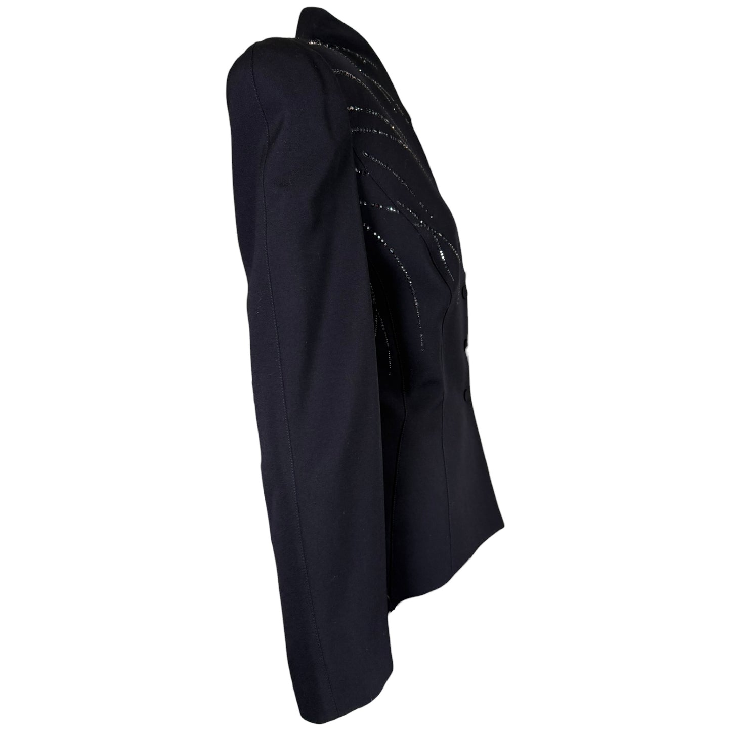 Vintage Thierry Mugler Paris 1980s Black Crystal Embellished Wool Suit Set Size 40
