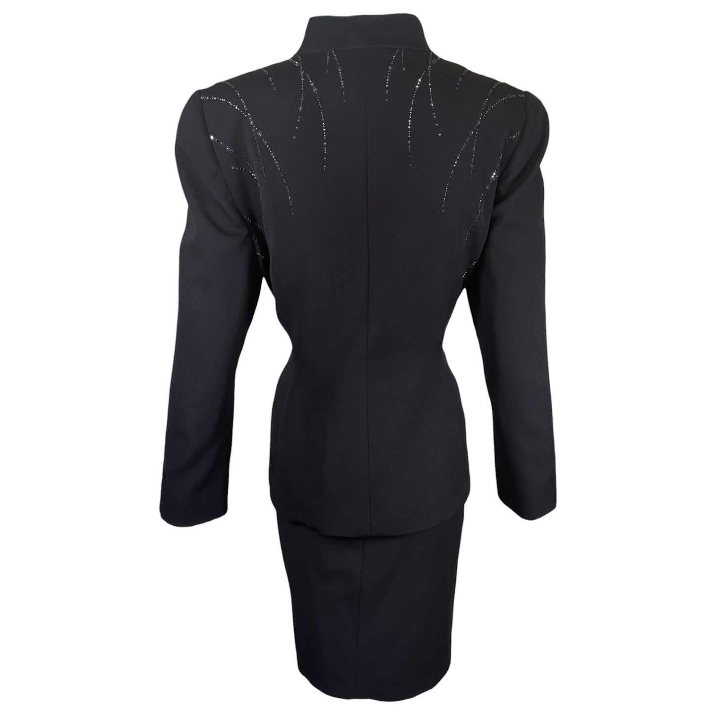 Vintage Thierry Mugler Paris 1980s Black Crystal Embellished Wool Suit Set Size 40