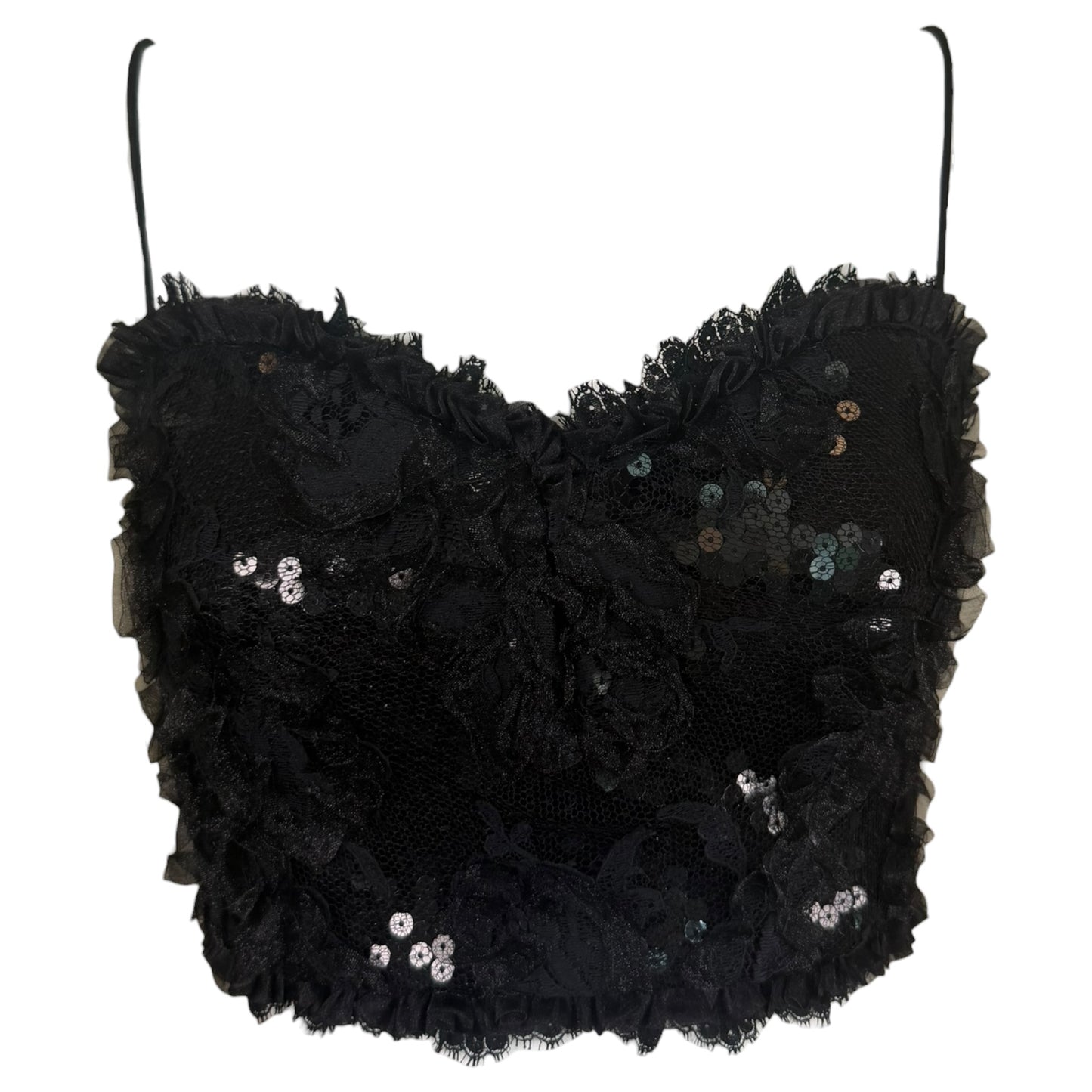 Vintage Badgley Mischka Y2K Black Sequin Rosette Bustier Top