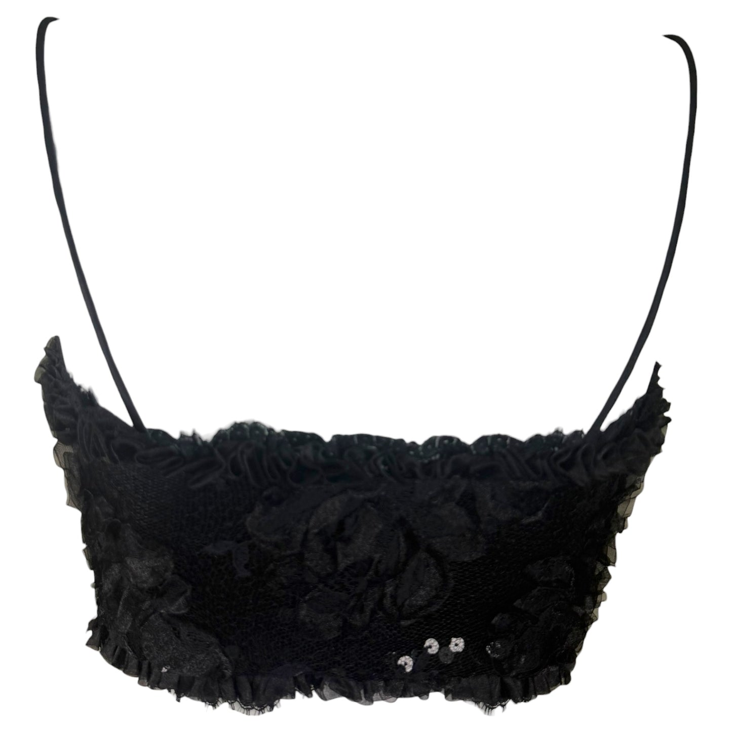 Vintage Badgley Mischka Y2K Black Sequin Rosette Bustier Top