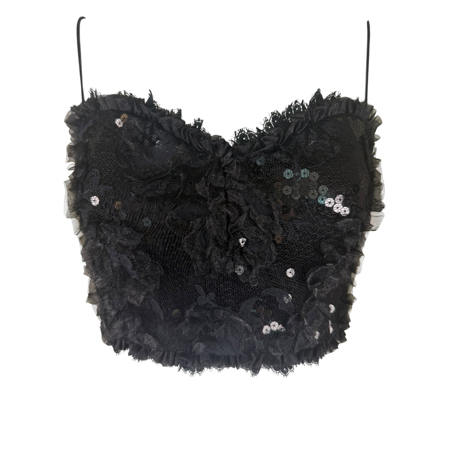 Vintage Badgley Mischka Y2K Black Sequin Rosette Bustier Top