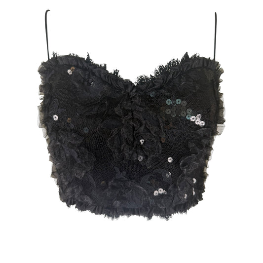 Vintage Badgley Mischka Y2K Black Sequin Rosette Bustier Top