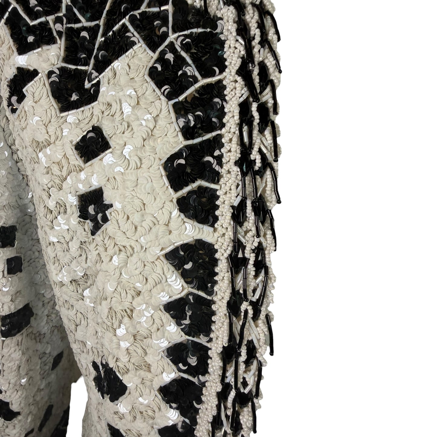 Vintage 1990s Galanos Couture Black & White Art Deco Beaded Sequin Evening Jacket