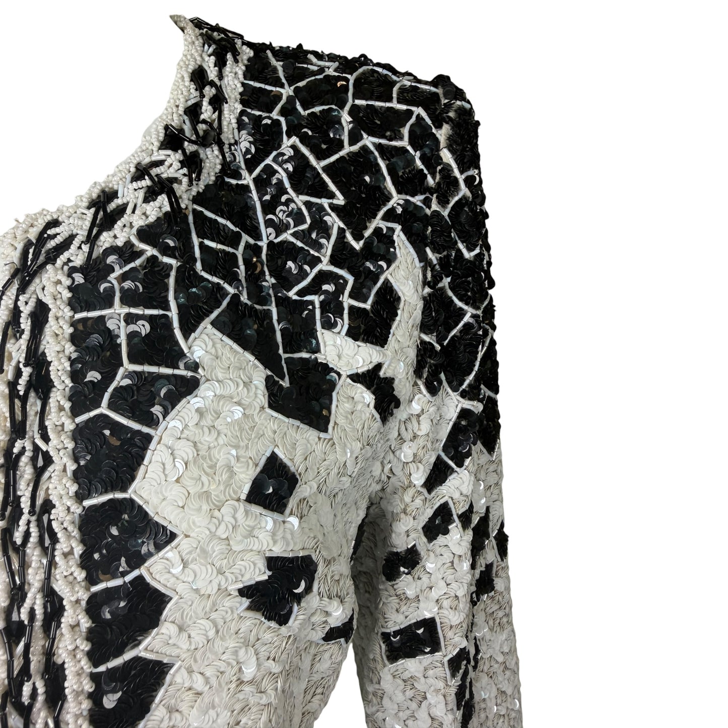 Vintage 1990s Galanos Couture Black & White Art Deco Beaded Sequin Evening Jacket