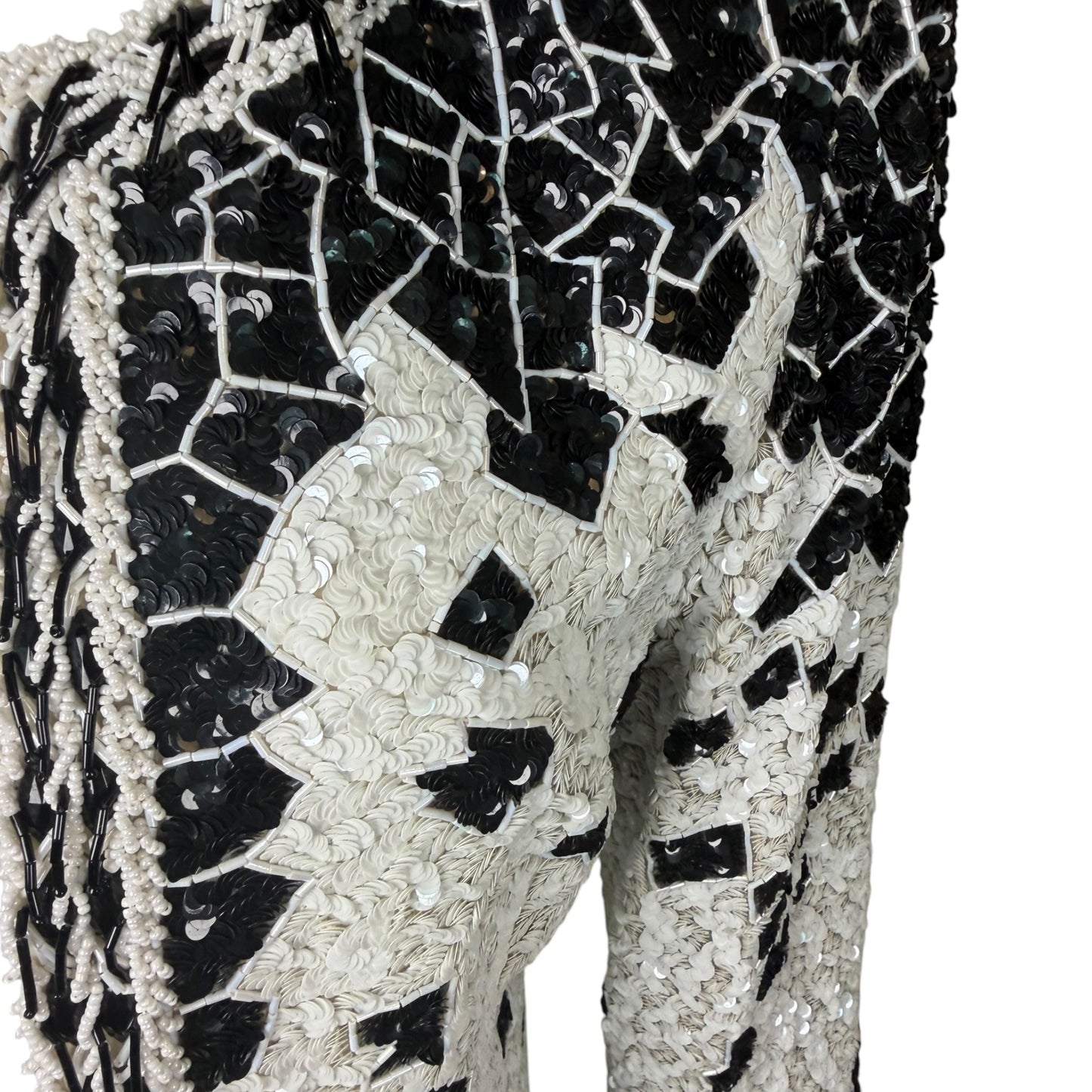 Vintage 1990s Galanos Couture Black & White Art Deco Beaded Sequin Evening Jacket