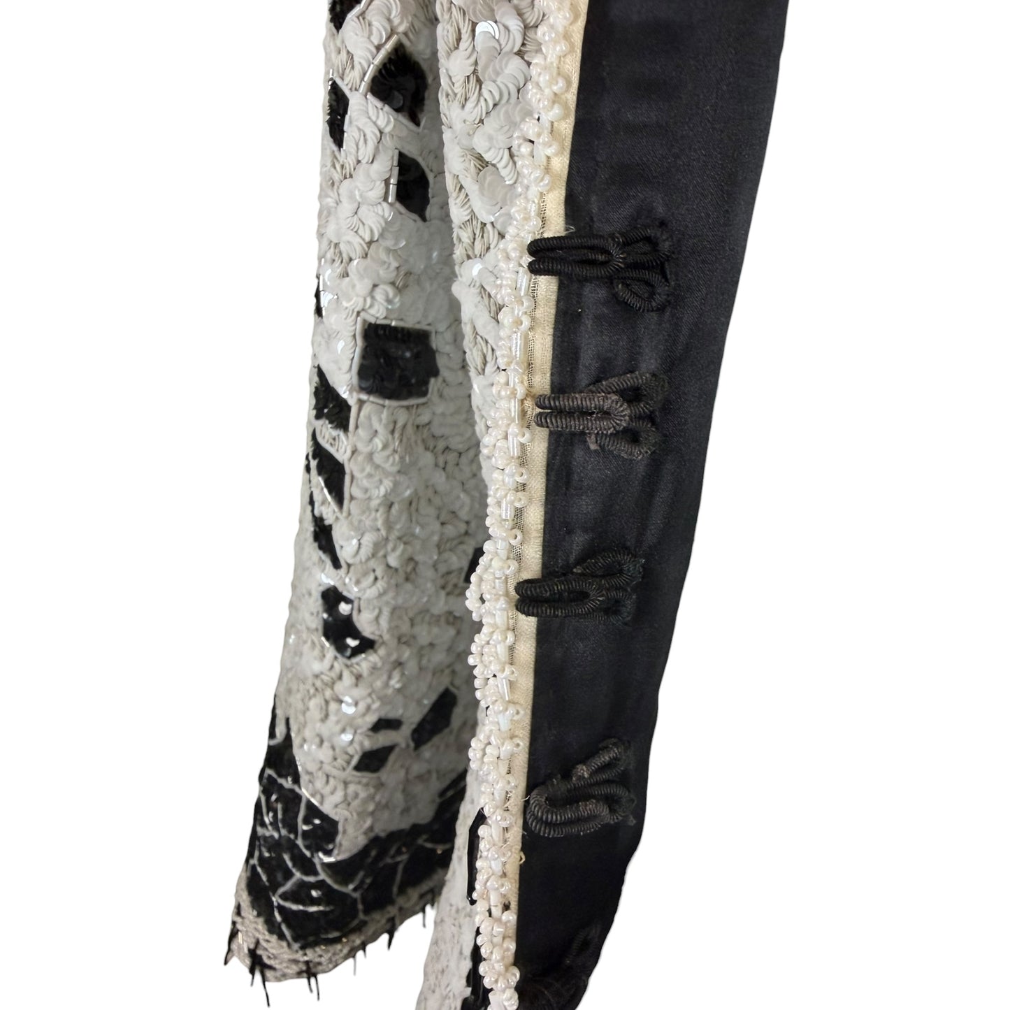 Vintage 1990s Galanos Couture Black & White Art Deco Beaded Sequin Evening Jacket
