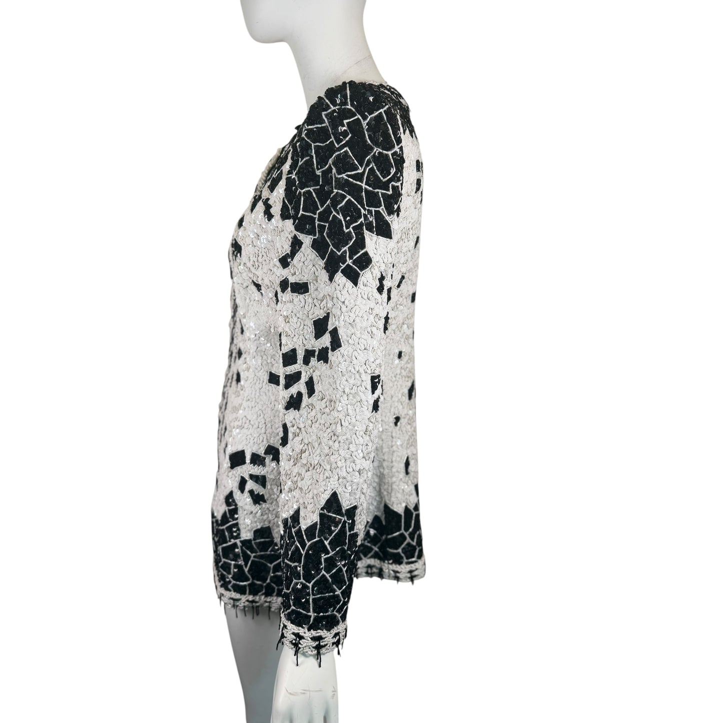 Vintage 1990s Galanos Couture Black & White Art Deco Beaded Sequin Evening Jacket