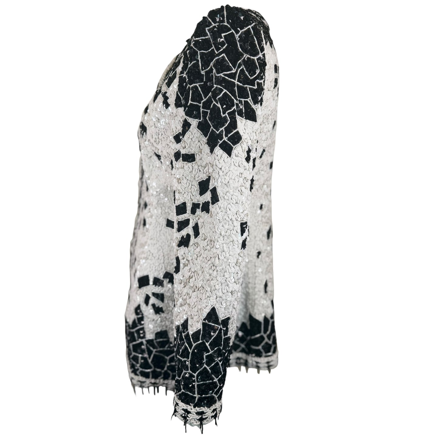 Vintage 1990s Galanos Couture Black & White Art Deco Beaded Sequin Evening Jacket