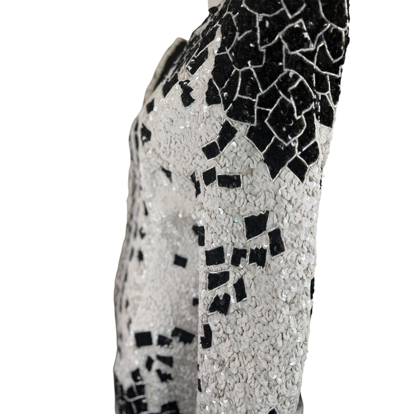 Vintage 1990s Galanos Couture Black & White Art Deco Beaded Sequin Evening Jacket
