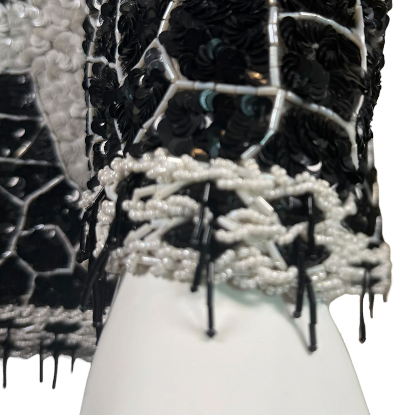 Vintage 1990s Galanos Couture Black & White Art Deco Beaded Sequin Evening Jacket