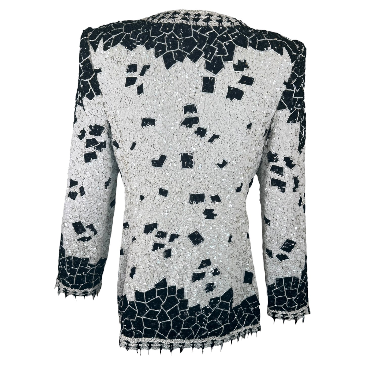 Vintage 1990s Galanos Couture Black & White Art Deco Beaded Sequin Evening Jacket