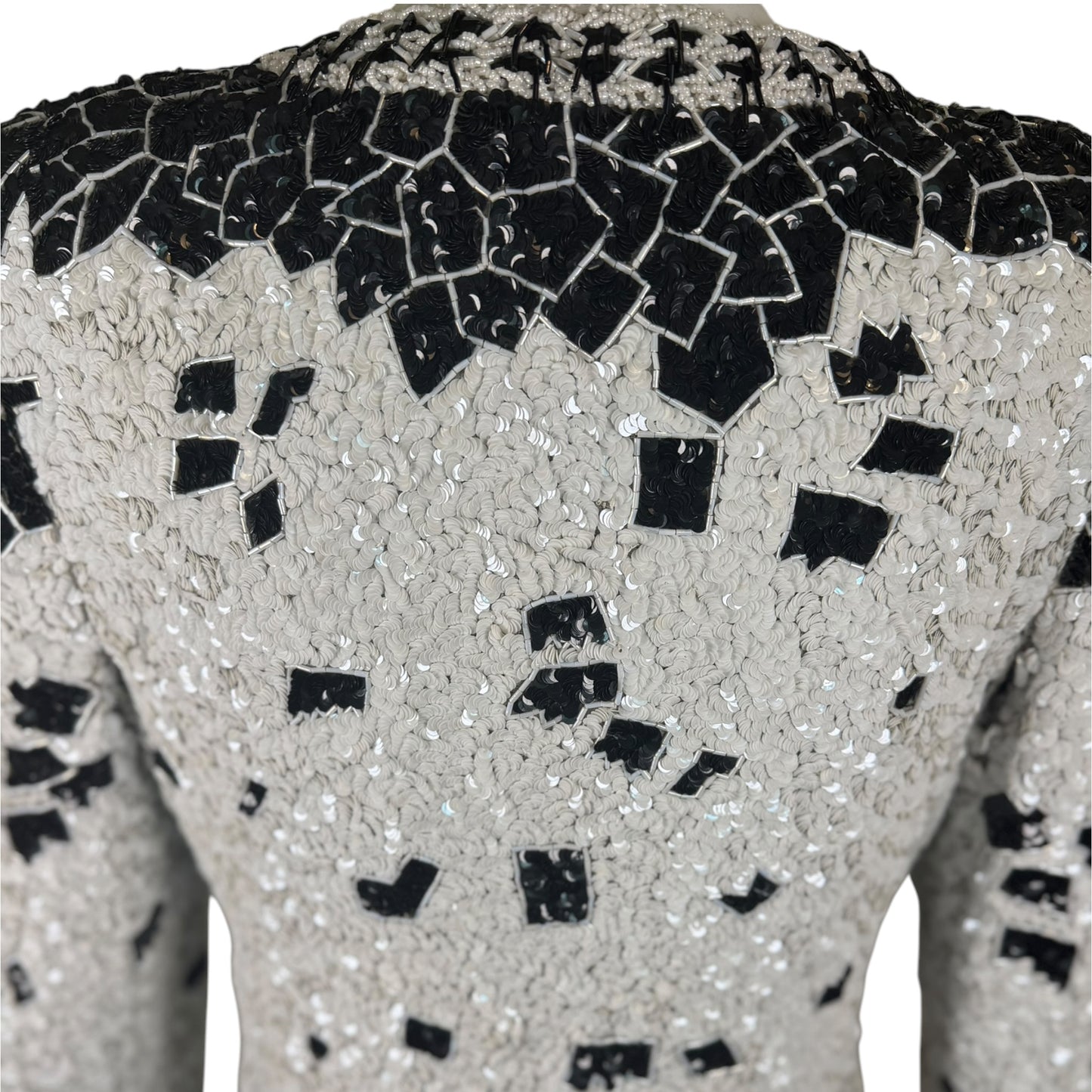 Vintage 1990s Galanos Couture Black & White Art Deco Beaded Sequin Evening Jacket