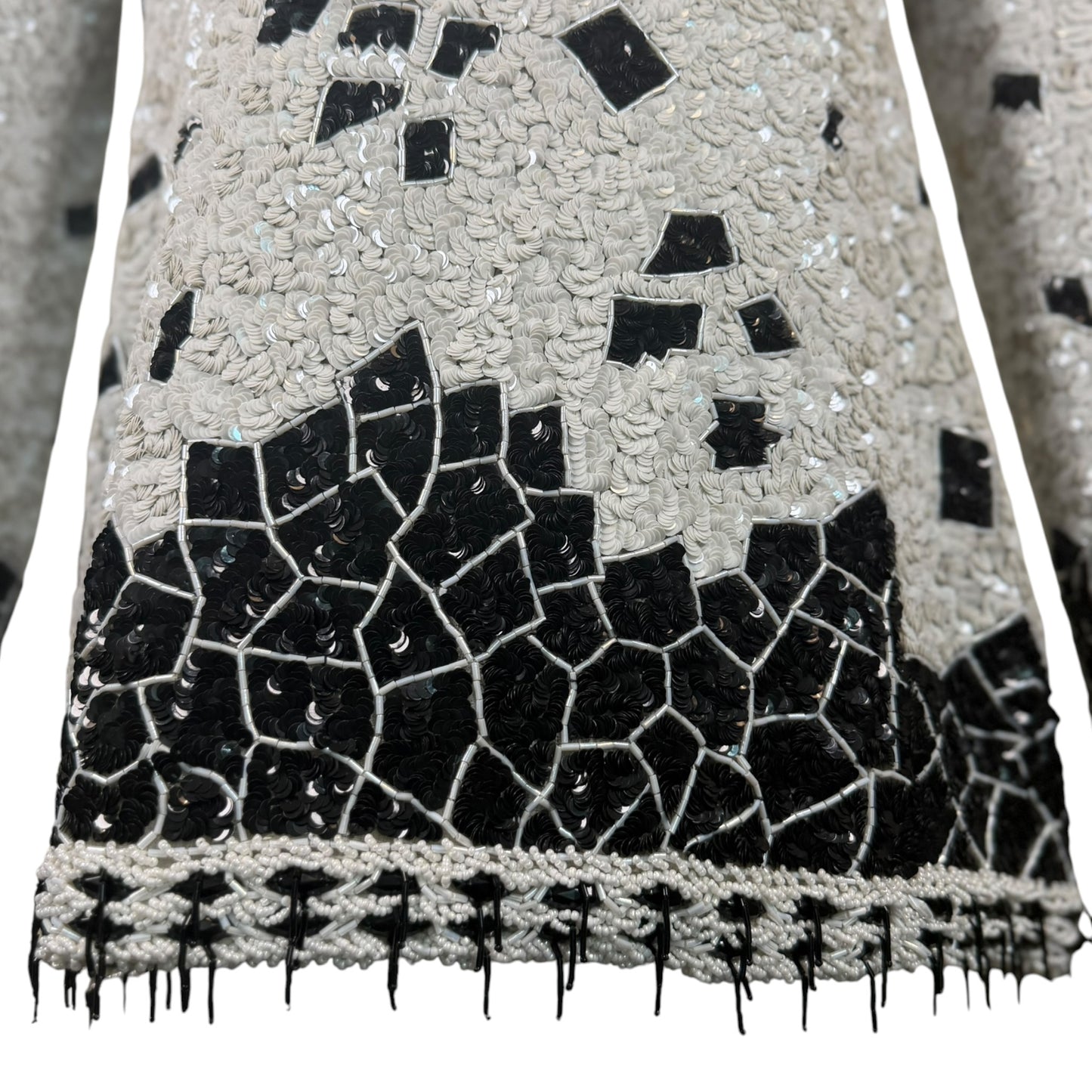 Vintage 1990s Galanos Couture Black & White Art Deco Beaded Sequin Evening Jacket