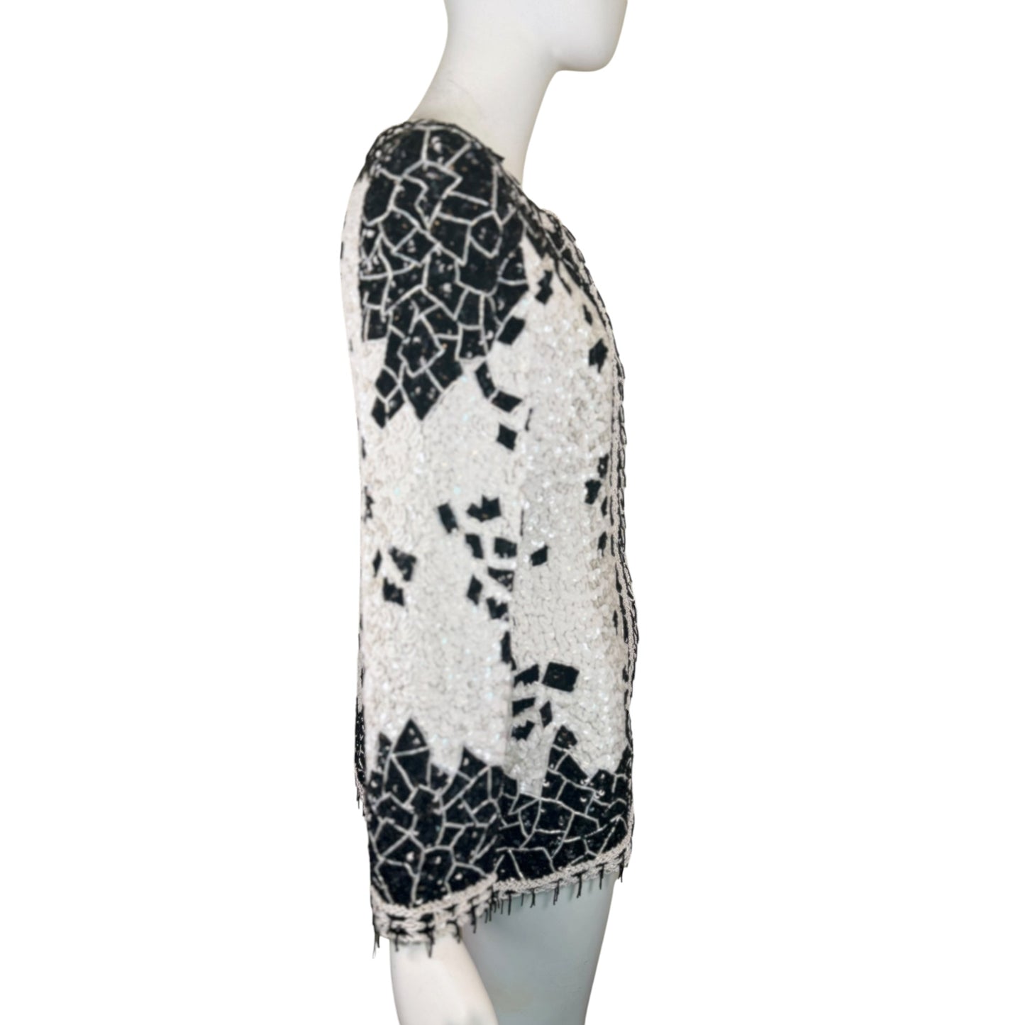 Vintage 1990s Galanos Couture Black & White Art Deco Beaded Sequin Evening Jacket