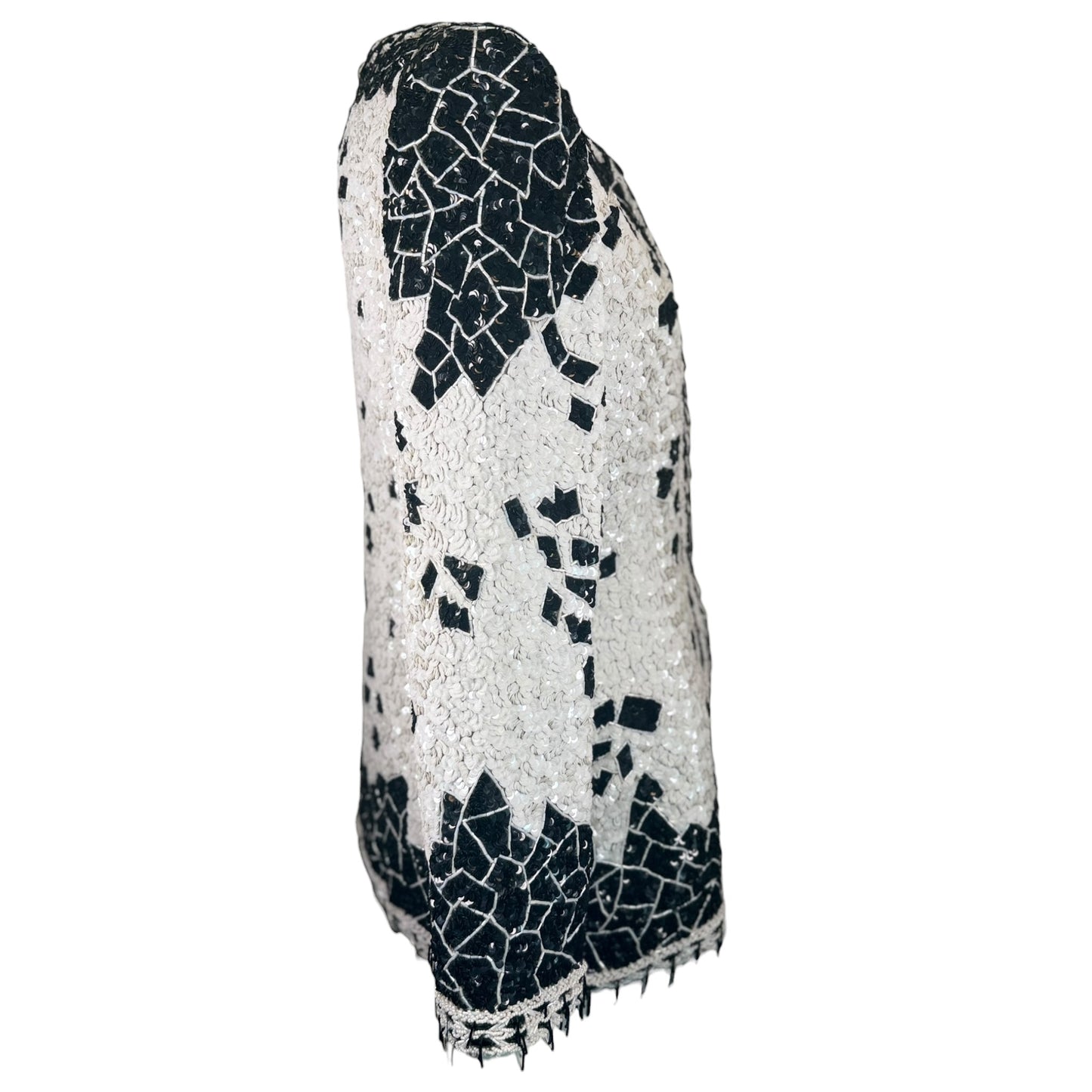 Vintage 1990s Galanos Couture Black & White Art Deco Beaded Sequin Evening Jacket