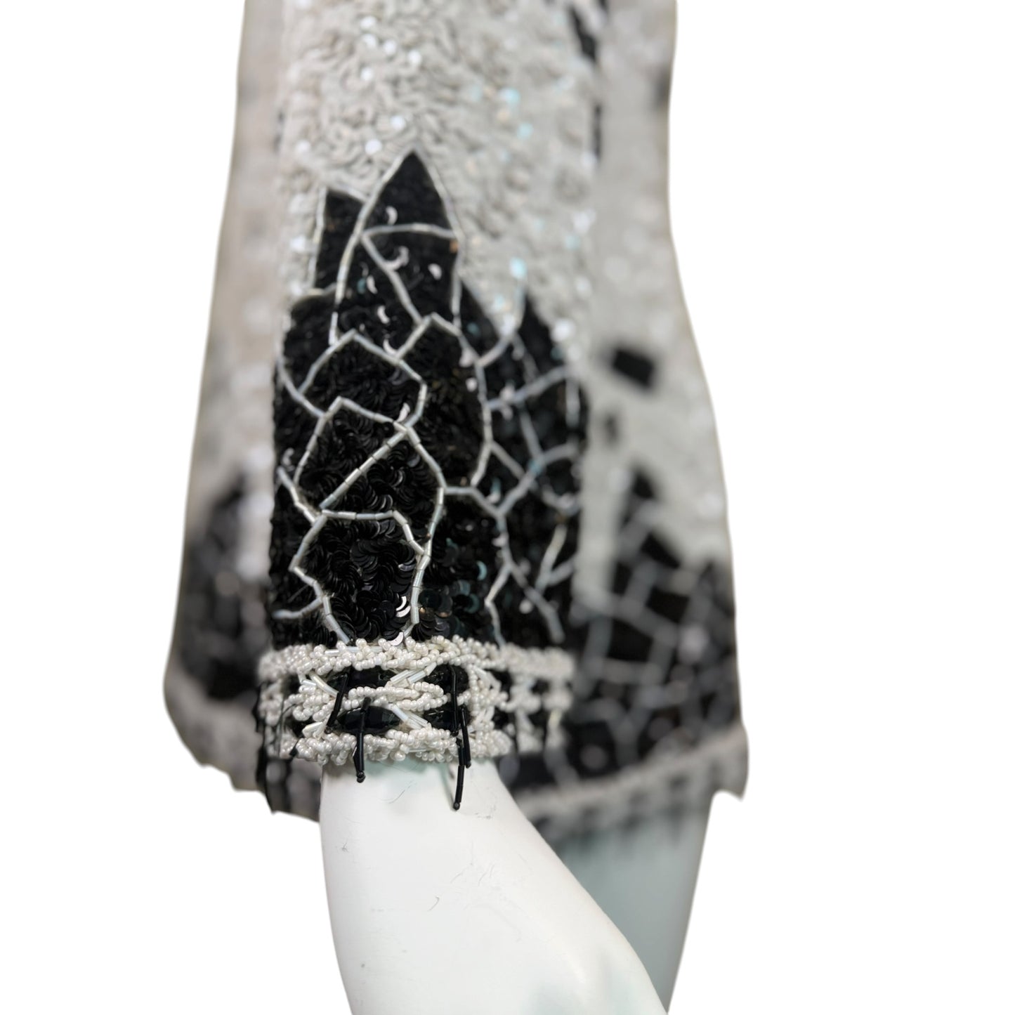 Vintage 1990s Galanos Couture Black & White Art Deco Beaded Sequin Evening Jacket