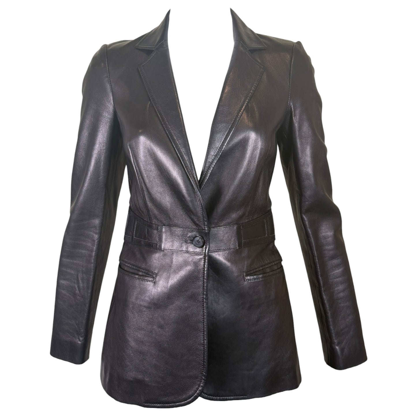 Gucci by Tom Ford Black Leather Tailored Blazer with Embossed GG Logo Back Panel Size 38