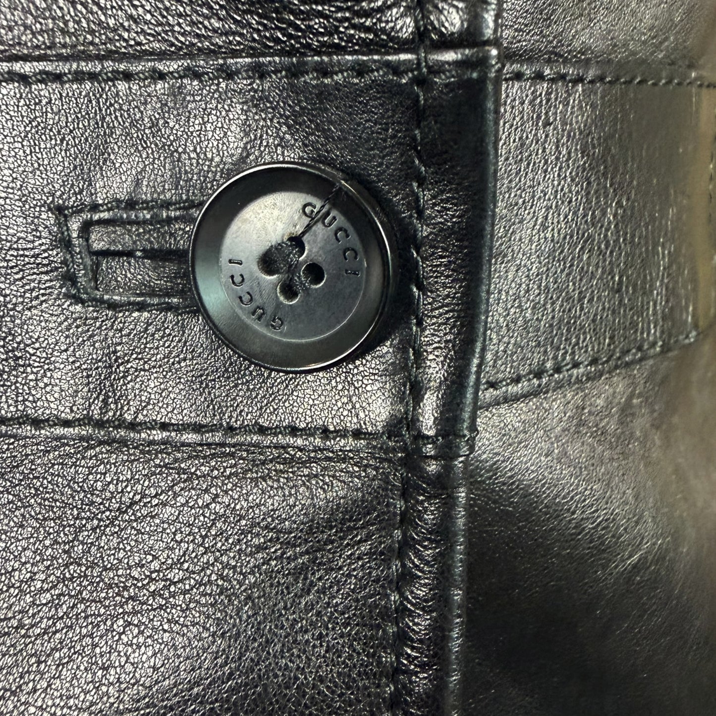 Gucci by Tom Ford Black Leather Tailored Blazer with Embossed GG Logo Back Panel Size 38