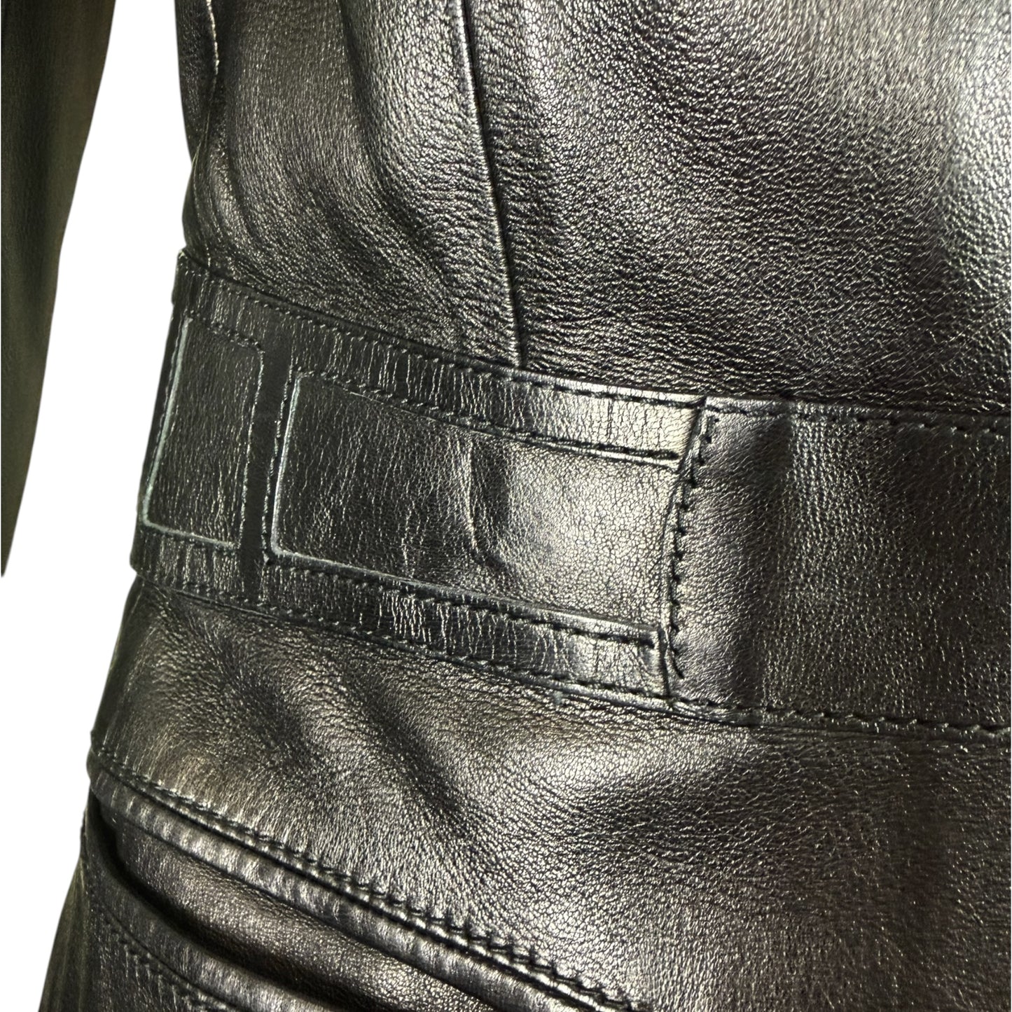 Gucci by Tom Ford Black Leather Tailored Blazer with Embossed GG Logo Back Panel Size 38