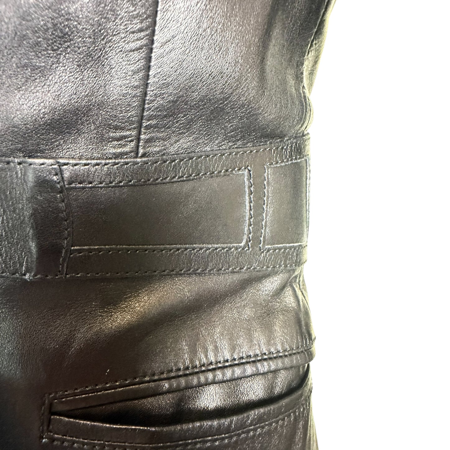 Gucci by Tom Ford Black Leather Tailored Blazer with Embossed GG Logo Back Panel Size 38