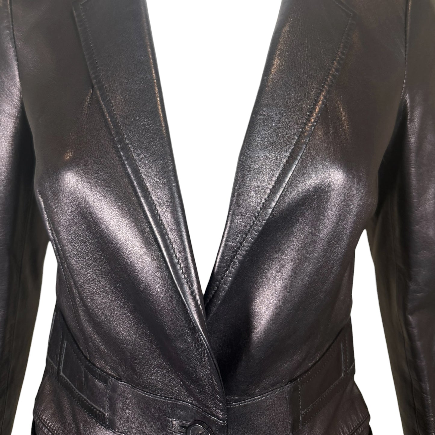 Gucci by Tom Ford Black Leather Tailored Blazer with Embossed GG Logo Back Panel Size 38