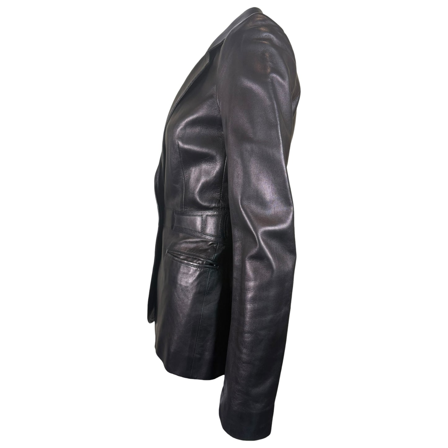 Gucci by Tom Ford Black Leather Tailored Blazer with Embossed GG Logo Back Panel Size 38