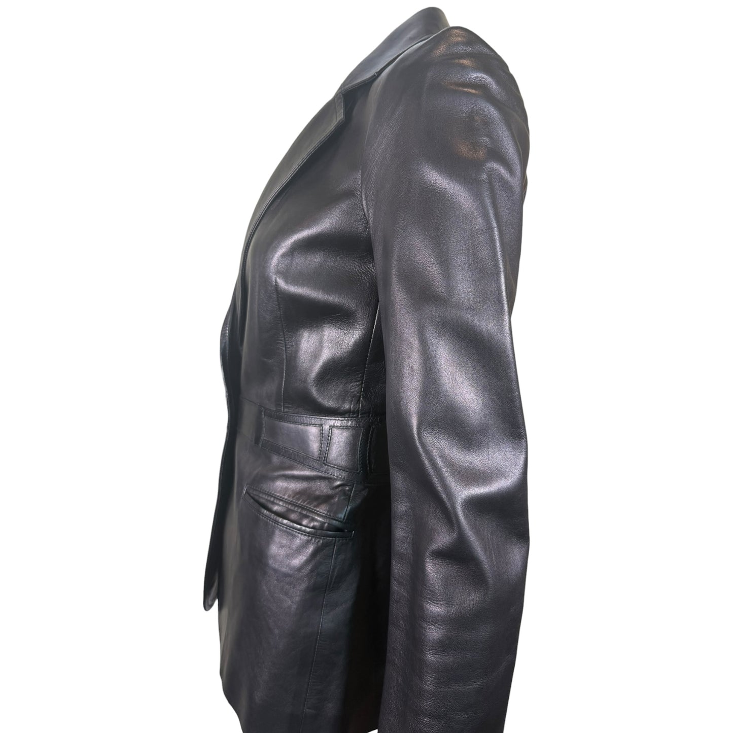 Gucci by Tom Ford Black Leather Tailored Blazer with Embossed GG Logo Back Panel Size 38