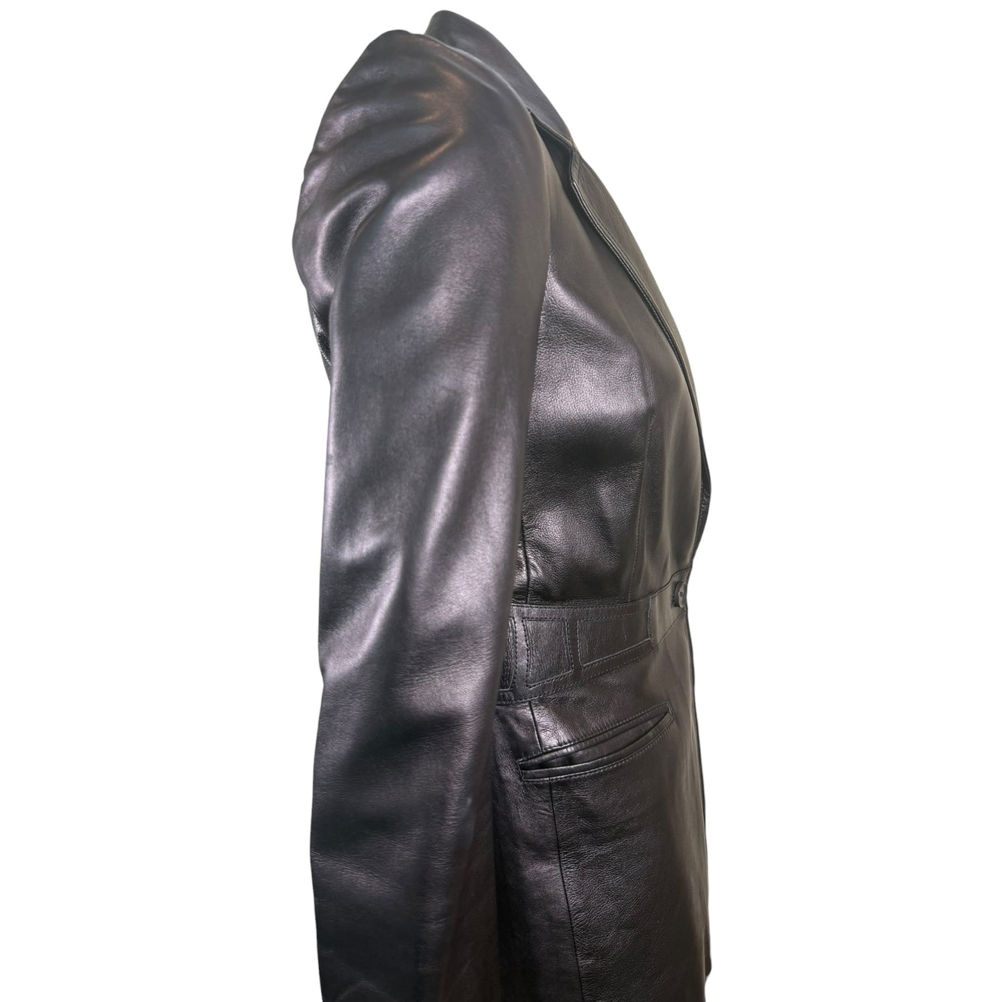 Gucci by Tom Ford Black Leather Tailored Blazer with Embossed GG Logo Back Panel Size 38