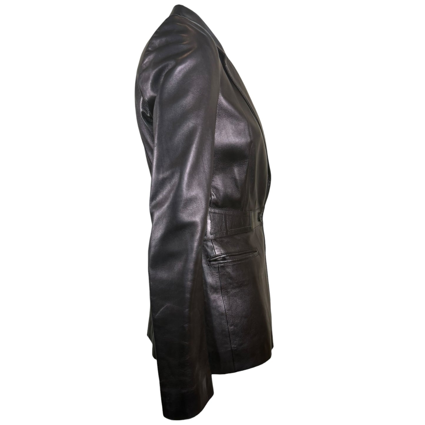 Gucci by Tom Ford Black Leather Tailored Blazer with Embossed GG Logo Back Panel Size 38