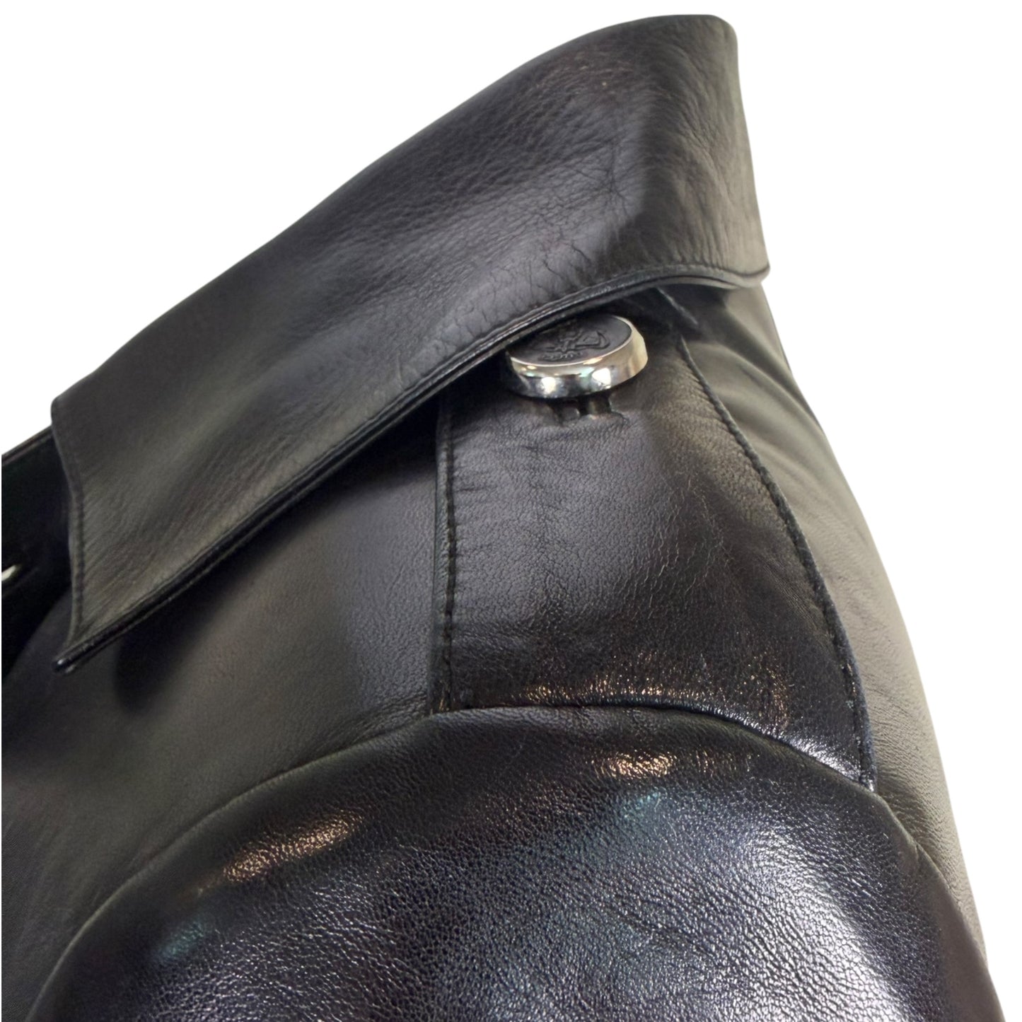 Gucci by Tom Ford Fall 1995 Runway Black Leather Belted Double-Breasted Trench Coat Size 38