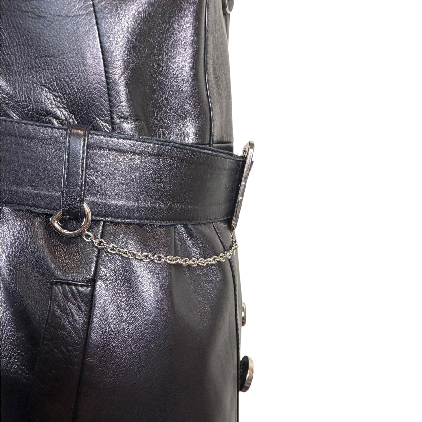 Gucci by Tom Ford Fall 1995 Runway Black Leather Belted Double-Breasted Trench Coat Size 38