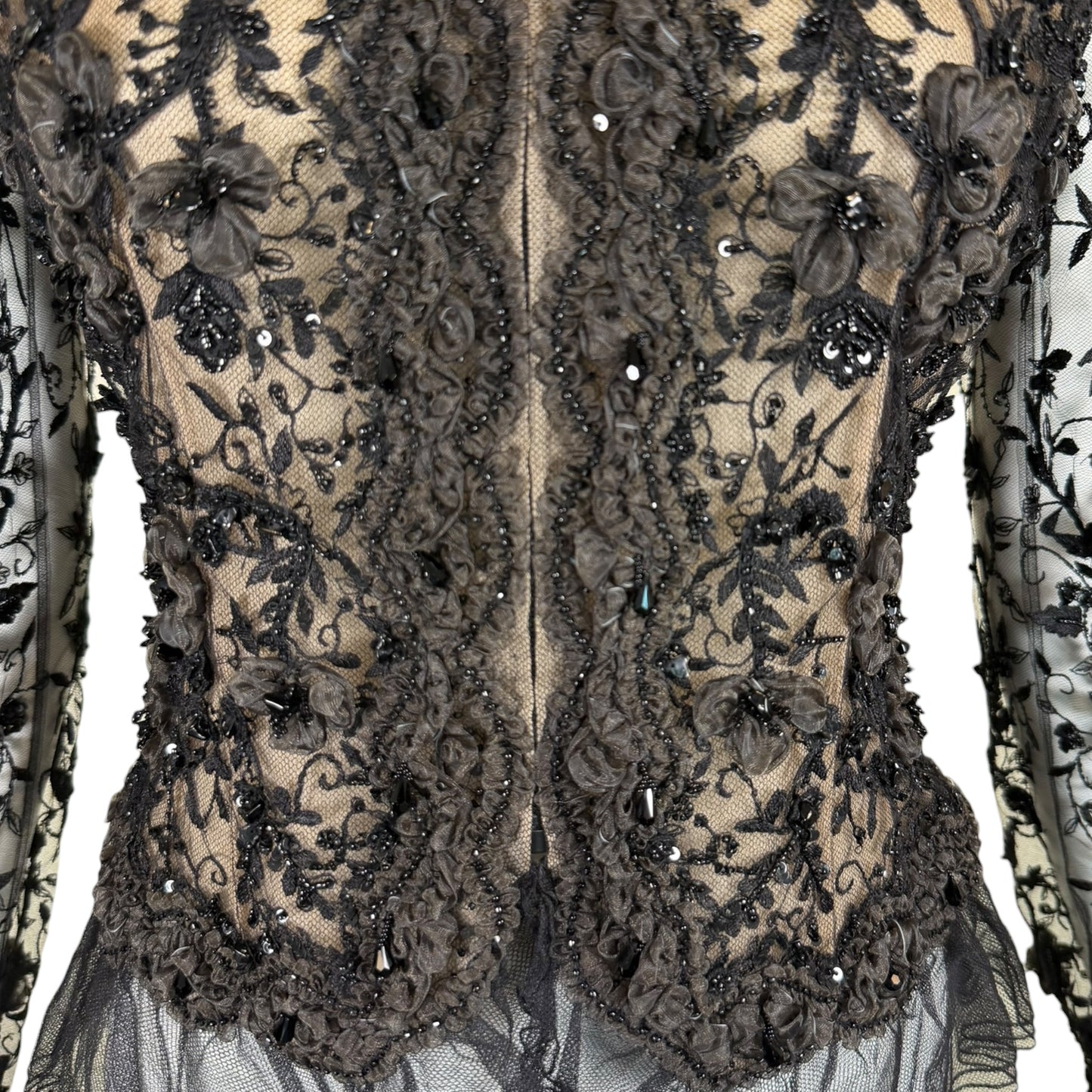 Iris Apfel Provenance Vintage Oscar de la Renta Black Beaded Lace Illusion Evening Jacket Size 8