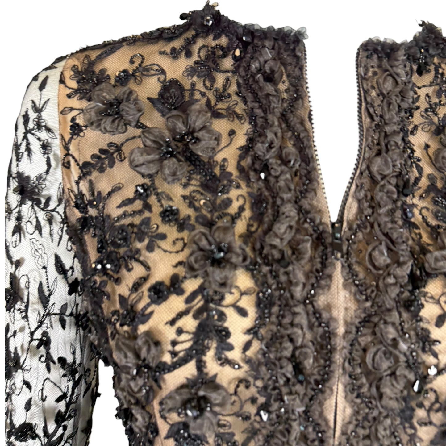 Iris Apfel Provenance Vintage Oscar de la Renta Black Beaded Lace Illusion Evening Jacket Size 8