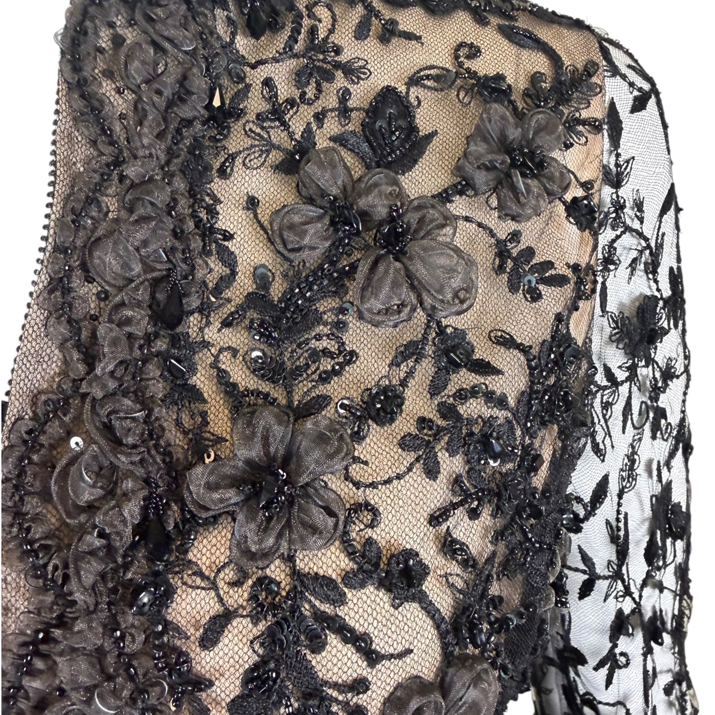 Iris Apfel Provenance Vintage Oscar de la Renta Black Beaded Lace Illusion Evening Jacket Size 8