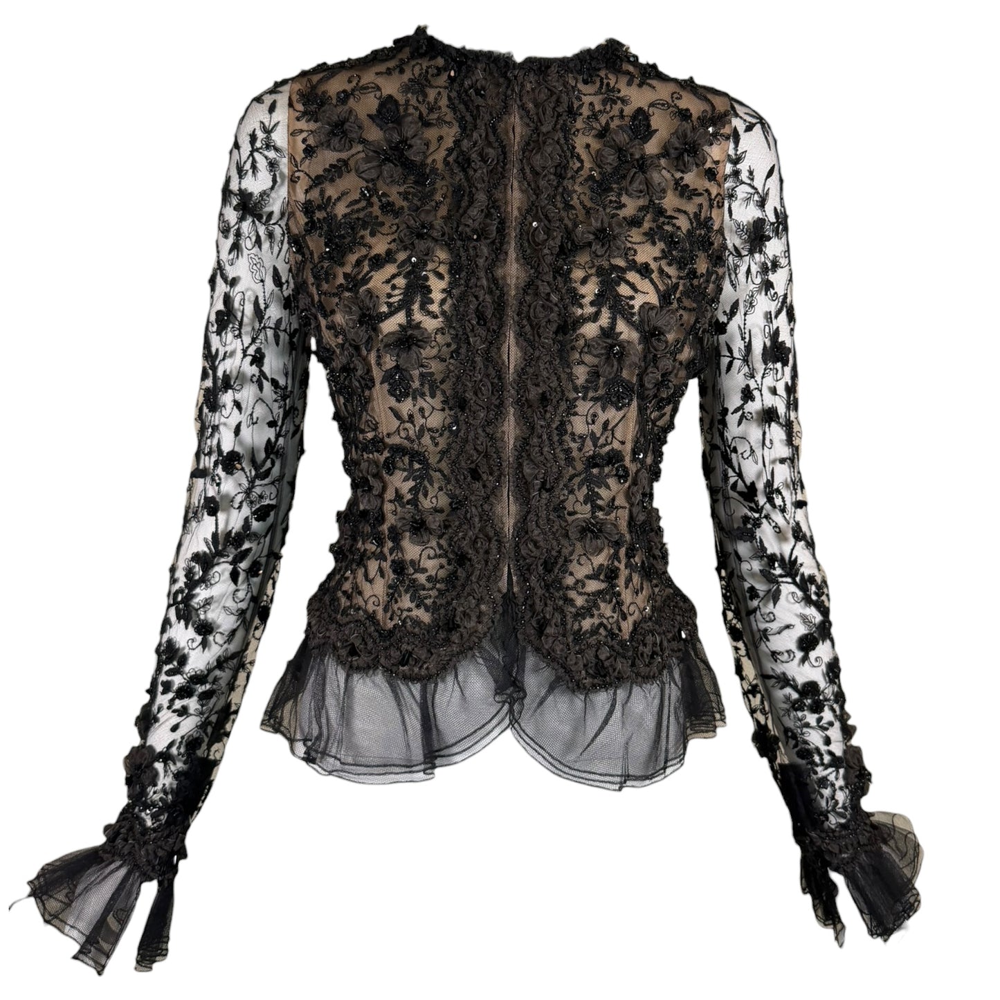 Iris Apfel Provenance Vintage Oscar de la Renta Black Beaded Lace Illusion Evening Jacket Size 8